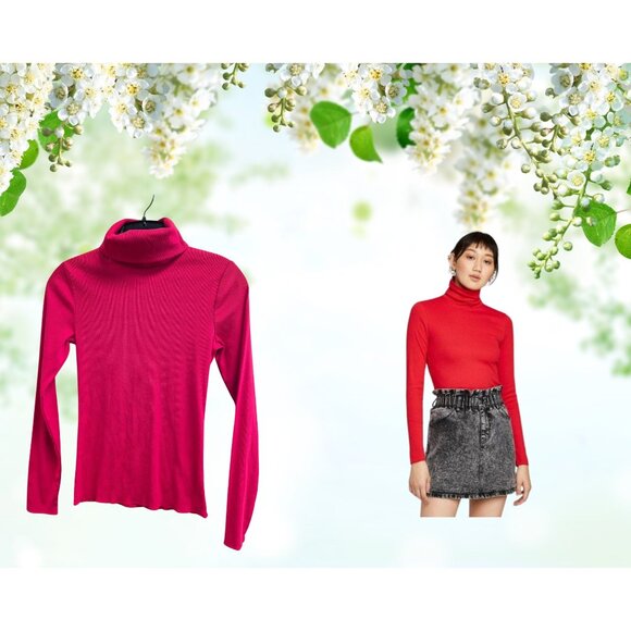 Women's Long Sleeve Mock Turtleneck Rib-Knit T-Shirt - Wild Fable Small - Picture 1 of 6